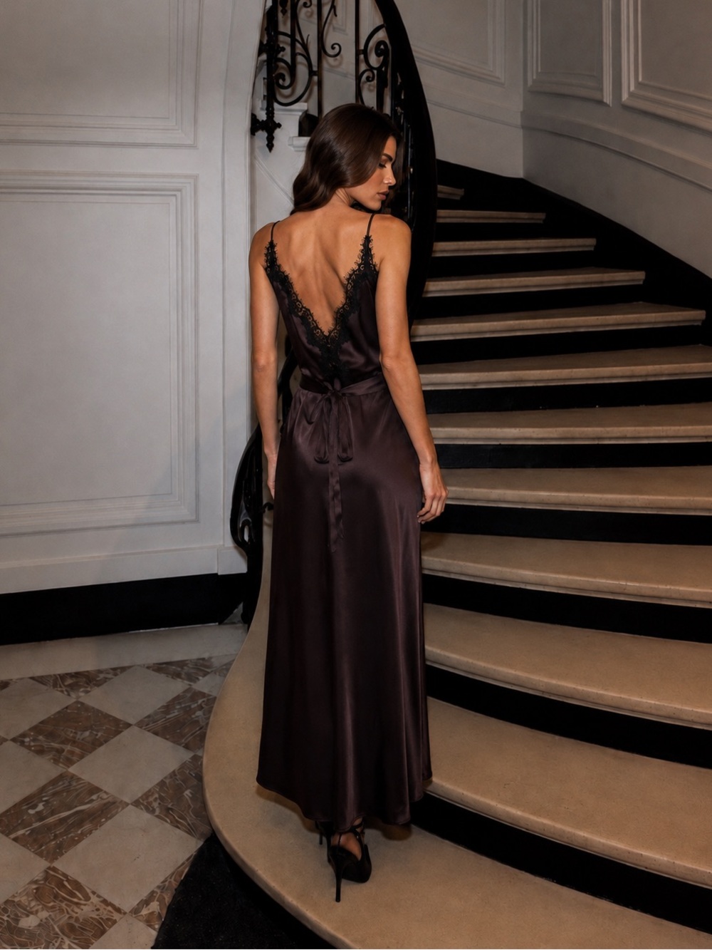 House of Harlow 1960 Plum Maxi Slip Dress with Black Lace Trim - Picture 10 of 12